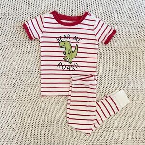 Old Navy Dinosaur Print Red & White Stripped Toddler Pajama Set 3T